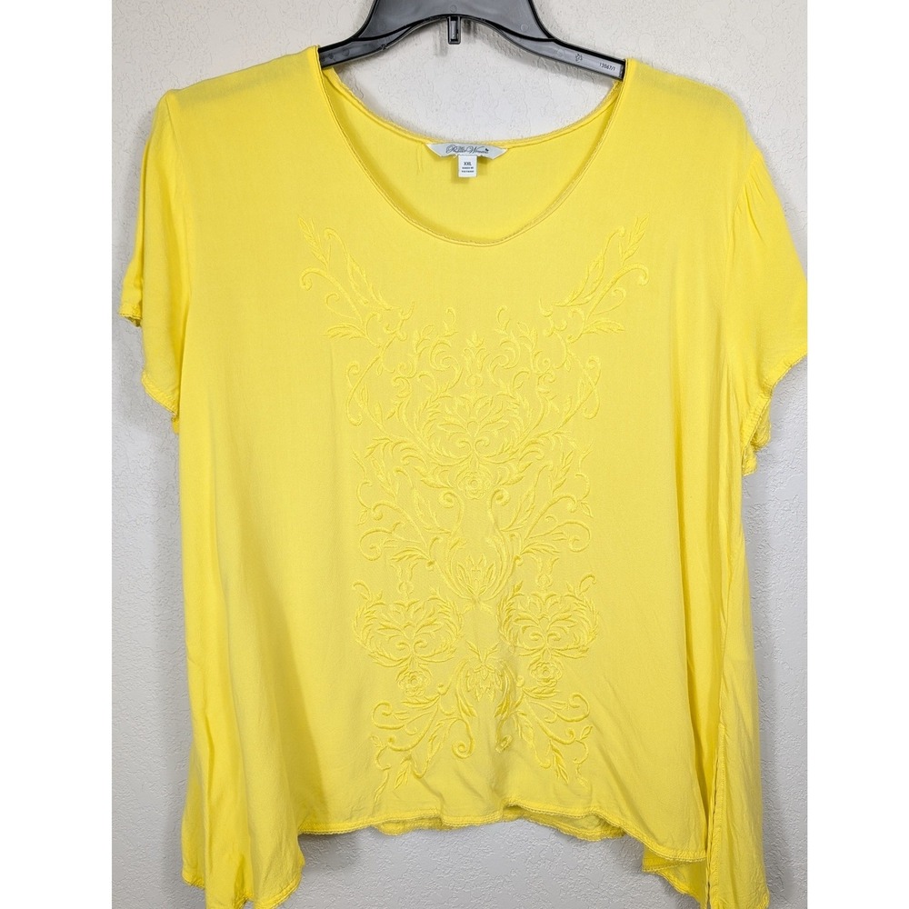 The Pioneer Woman Embroidered Top‎ Women XXL Yellow Short Sleeve